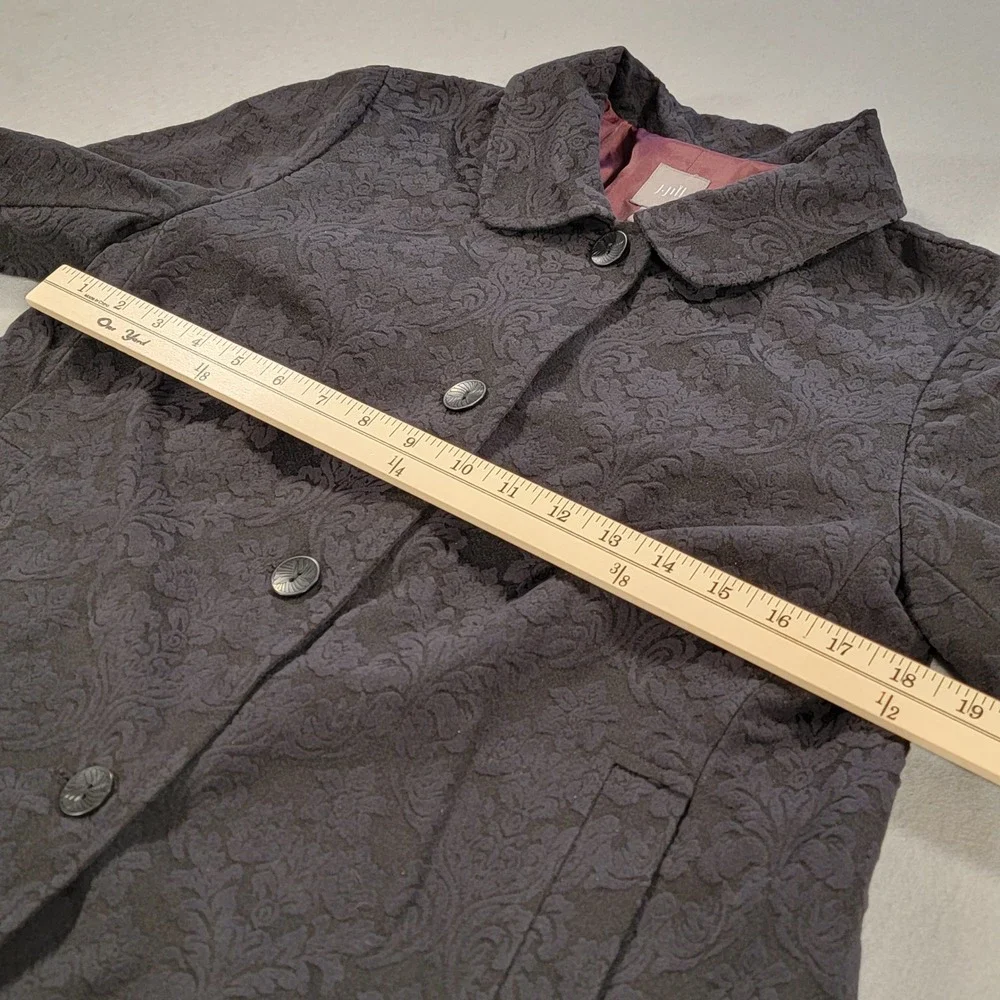 J.Jill Jacquard Button Front Jacket Damask Textured Lined Womens‎ 6 Black Floral